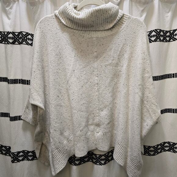Loft cream colored black speckled knit turtleneck sweater oversized boxy XS - Picture 1 of 12
